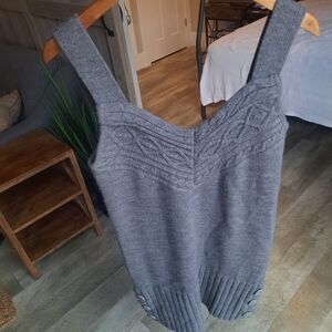 Energie Y2k 2000's Large Tank Gray Cable Knit Sweater Baby Doll Dress Women's